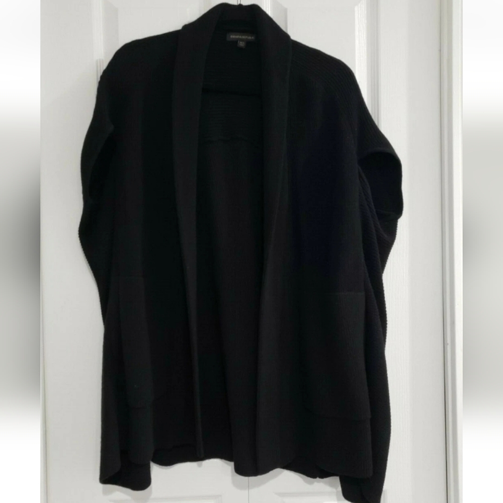 Banana Republic Black Wool Blend Open Front Poncho